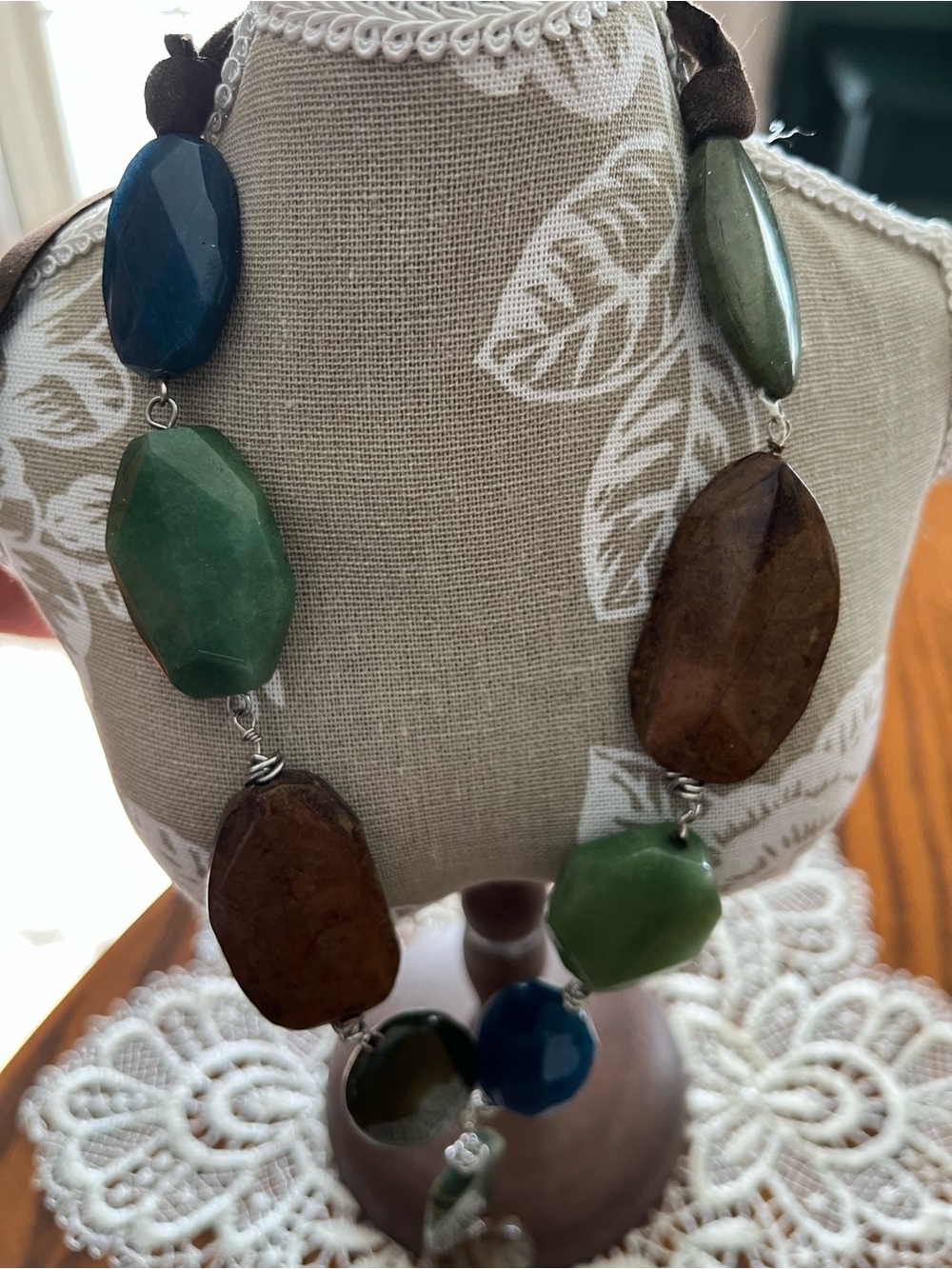 J. Jill Multicolor Faceted Stone Necklace in Green, Blue, Brown